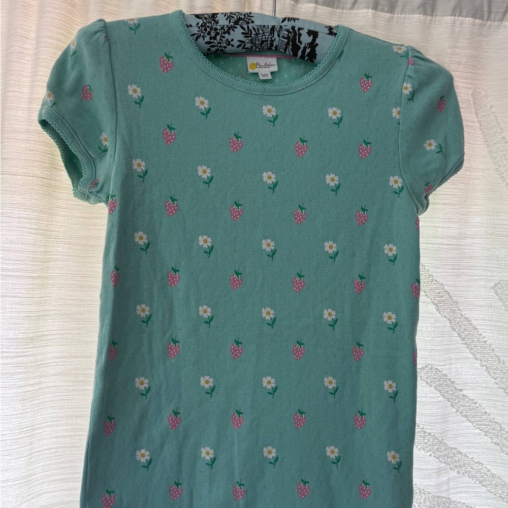 Mini Boden Kids Green Strawberry pointelle Floral Shirt Size 11/12 Limited edt.